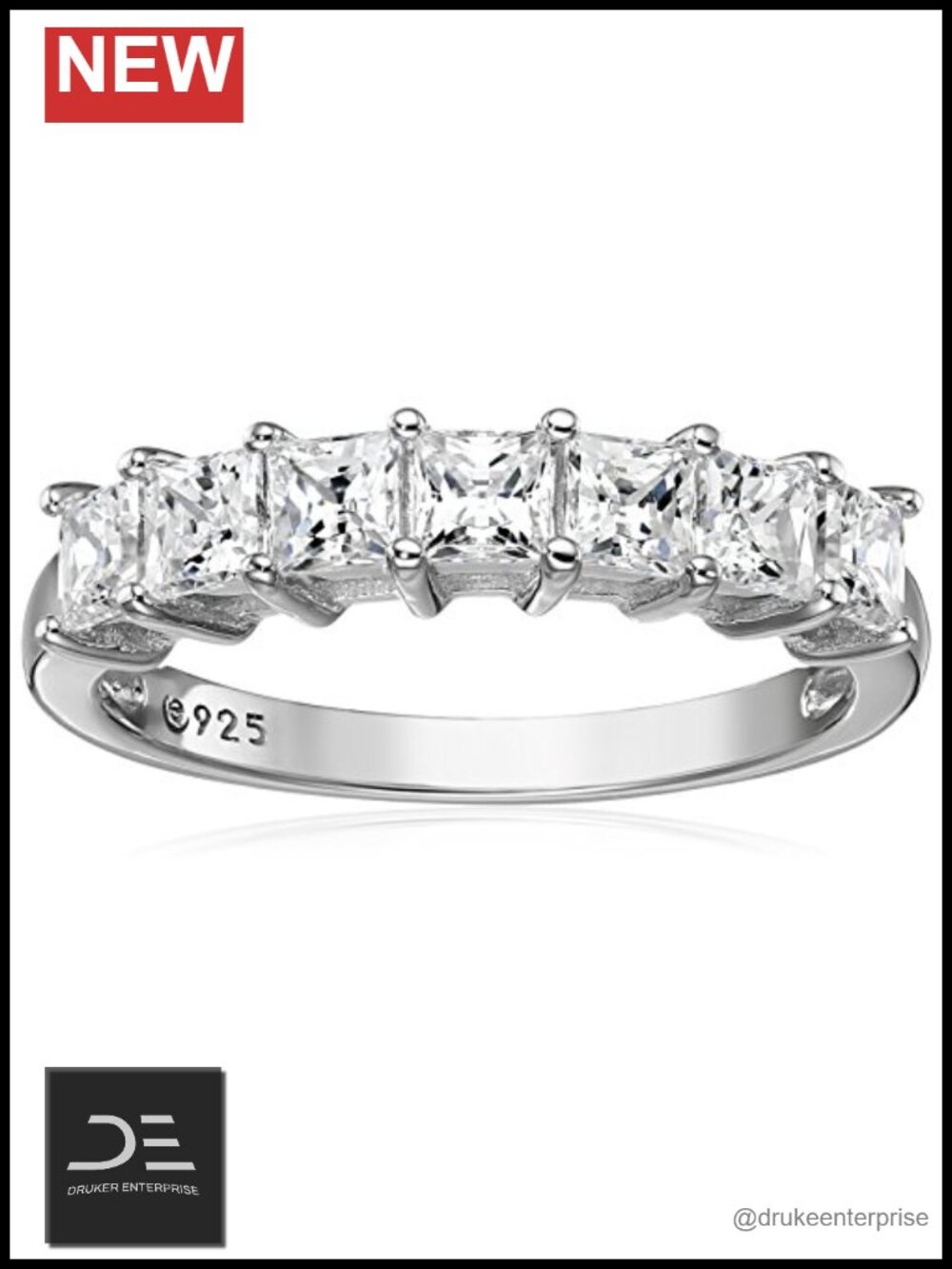 Platinum-Plated Sterling Silver 3cttw CZ Princess Ring - Size 9 Elegant